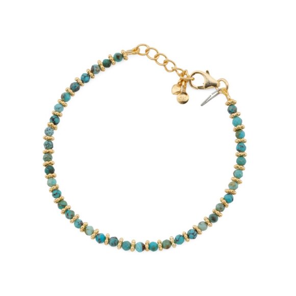 SHAANTI JEWELS  India 18kt Gold Plated Sterling Silver Turquoise Bead Bracelet - Picture 1 of 2